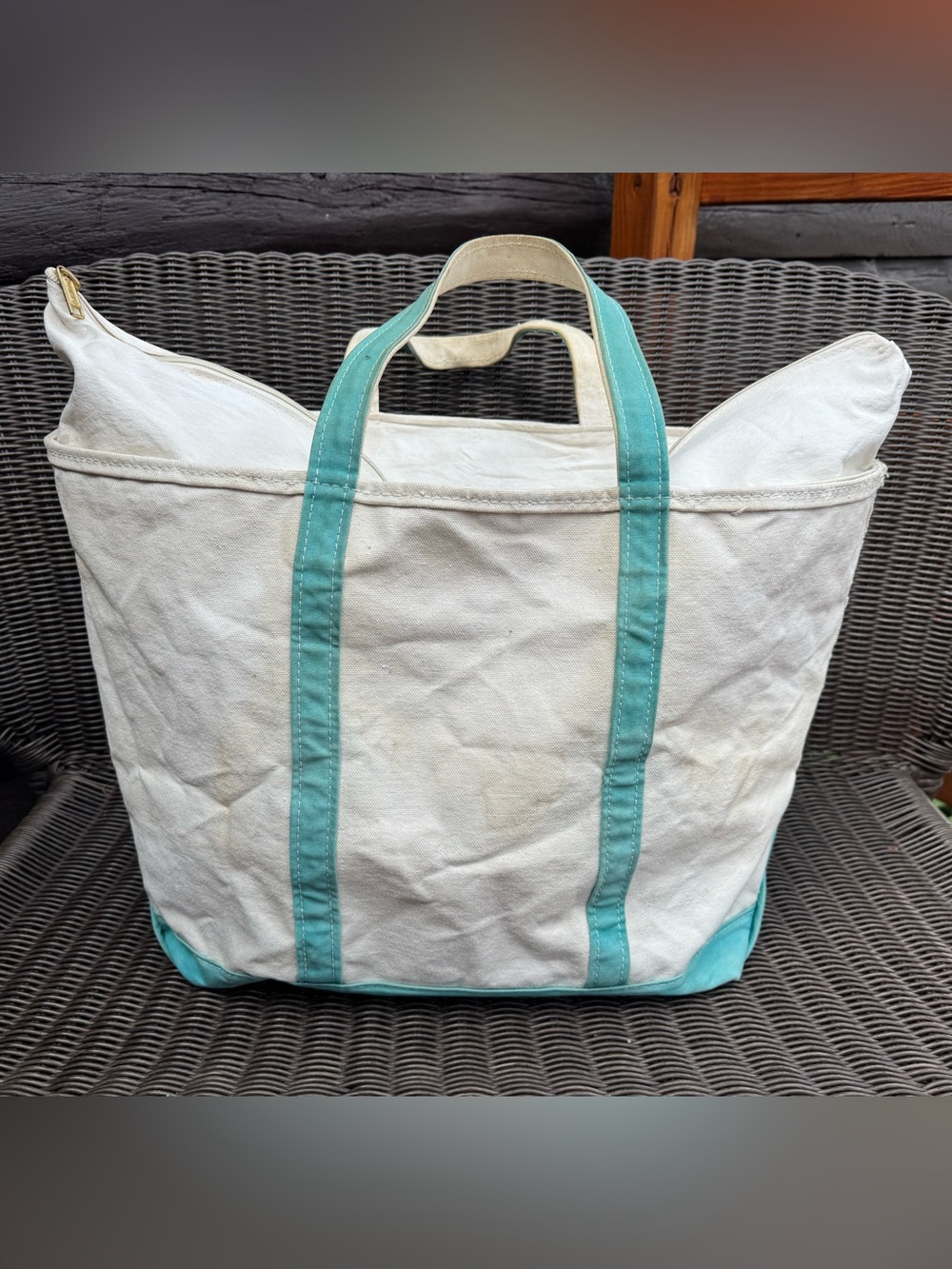 Thrashed/Trashed/Vintage L.L. Bean Boat and Tote with Zipper (XL)